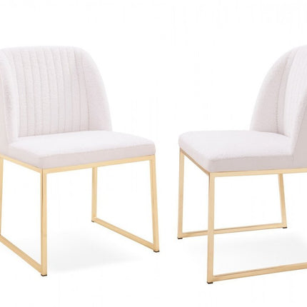 Set of Two White and Gold Upholstered Fabric Wing Back Dining Side Chairs