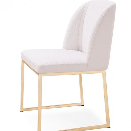 Set of Two White and Gold Upholstered Fabric Wing Back Dining Side Chairs