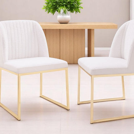 Set of Two White and Gold Upholstered Fabric Wing Back Dining Side Chairs
