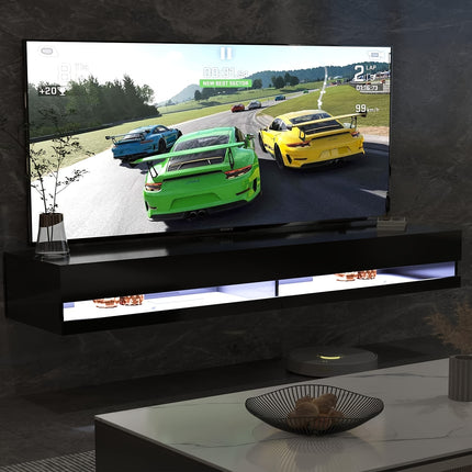 Modern Minimalist Floating TV Stand with LED Lights & Power Outlets, Wall-Mounted Entertainment Center