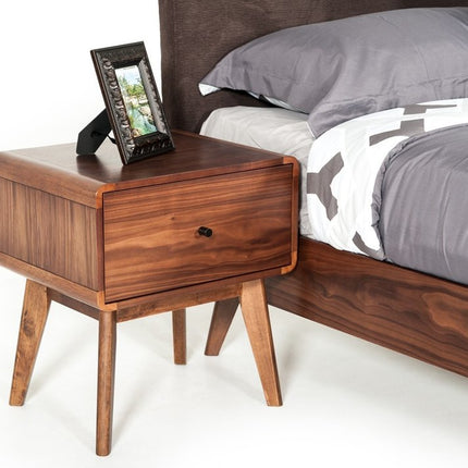 Modern Mid Century Walnut Nightstand with Single Drawer