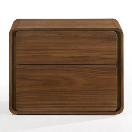 Modern Walnut Brown Nightstand with Two Drawers