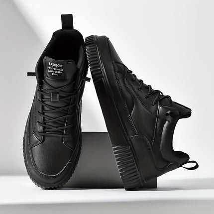 Men's Trendy Solid Ankle Skate Shoes, Wear-resistant Non Slip Lace-up Casual Sneakers For Outdoor