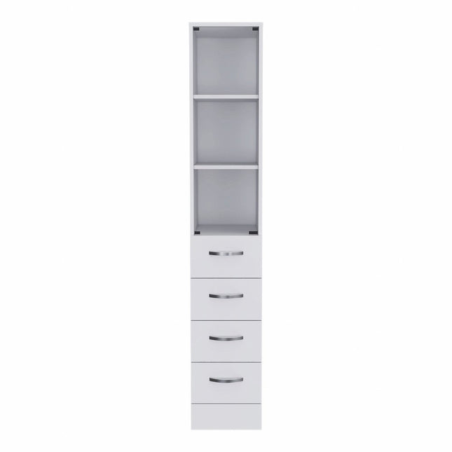 White Bathroom Storage Cabinet with Glass Door and Sliding Drawers