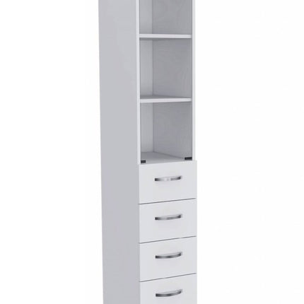 White Bathroom Storage Cabinet with Glass Door and Sliding Drawers