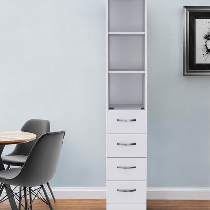 White Bathroom Storage Cabinet with Glass Door and Sliding Drawers