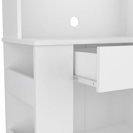 67" White Pantry Cabinet with Two Door Panels and Side Open Shelves