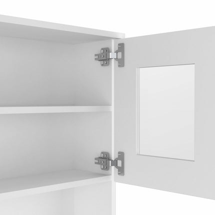 67" White Pantry Cabinet with Two Door Panels and Side Open Shelves