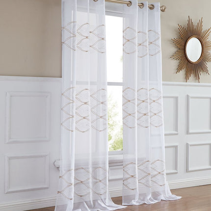 Set of Two 96" Gold and White SemiSheer Curtains
