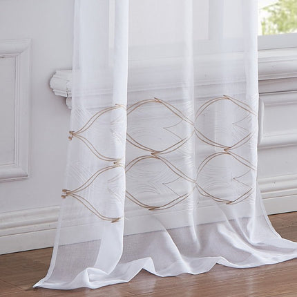 Set of Two 96" Gold and White SemiSheer Curtains