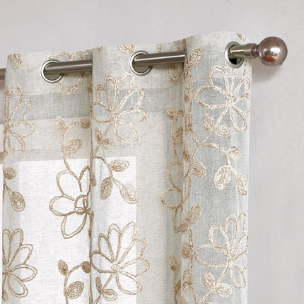 Set of Two 84"  Tan Floral Embroidered Window Panels