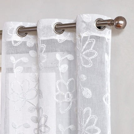 Set of Two 84"  White Floral Embroidered Window Panels