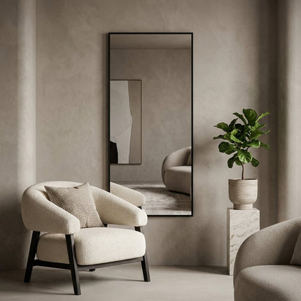 71" Black Metal Freestanding Framed Standing Mirror