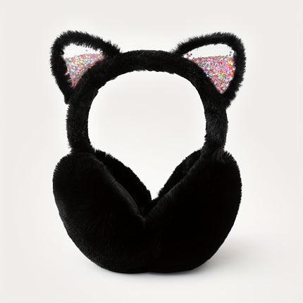 Cat Ear Headphones - Soft, Plush Faux Fur Ear Warmers with Sparkly Ears=