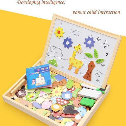 Wooden Magnetic Puzzle Toys Children 3D Puzzle Box Figure Animals Circus Writing Drawing Board Learning Education Toys For Kids