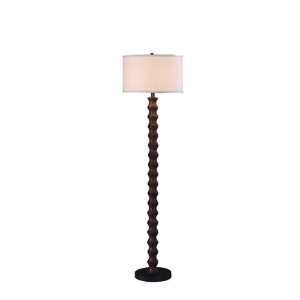 61" Brown And White Resin Floor Lamp With White Fabric Drum Shade