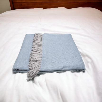 Sky Blue Mini Dot Fringed Throw Blanket