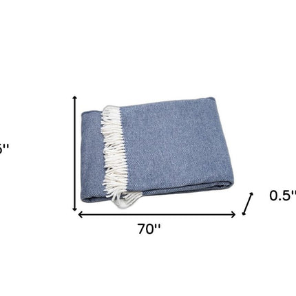 Navy Blue Mini Dot Fringed Throw Blanket