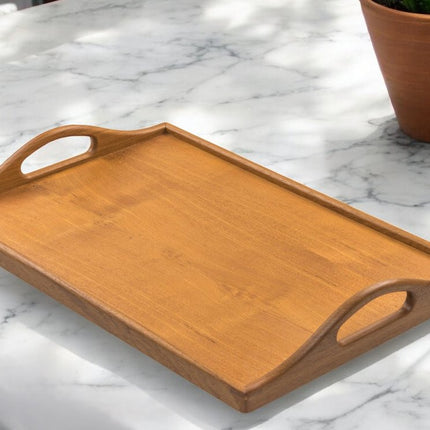 19" Brown Teak Handmade Serving Tray