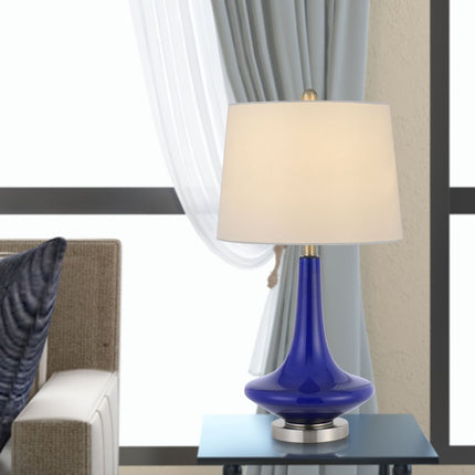 Set Of Two 26" Silver Metal Two Light Bedside Table Lamps With White Globe Shade