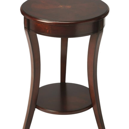 26" Dark Brown Wood And Wood Round End Table With Shelf