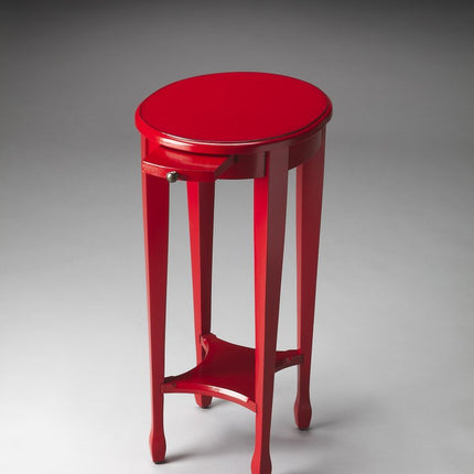 26" Red Manufactured Wood Oval End Table With Shelf