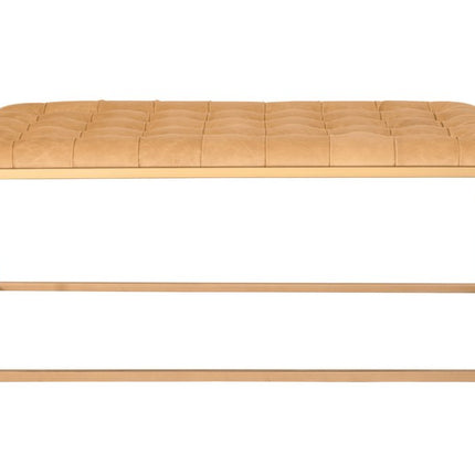 48" Gold And Brown Leather Rectangular Coffee Table