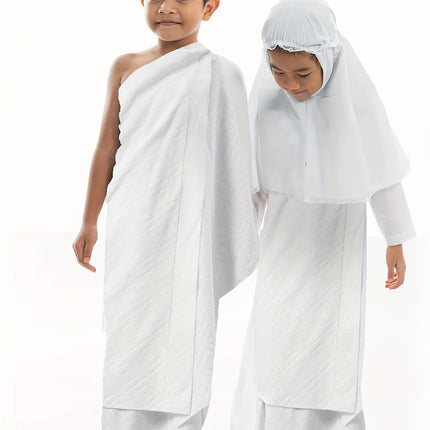 Boy's 2pcs Ihram Towels, White Islamic Towel, One-size Fit, Comes With Free Gift - Random Color Bag