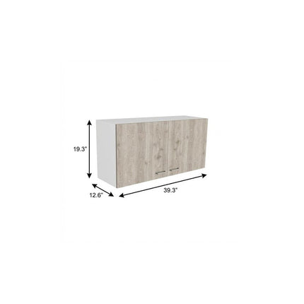 39" Oak Wood Wall Mounted Accent Cabinet With Two Doors