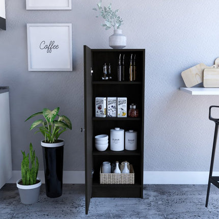 47" Black Wood Pantry Or Storage Closet