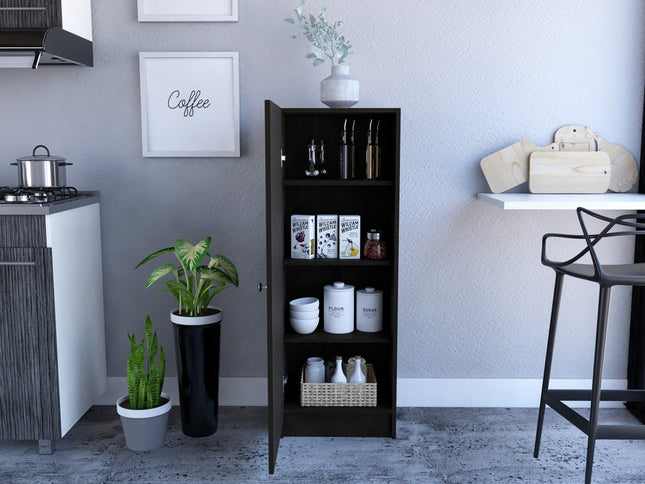 47" Black Wood Pantry Or Storage Closet