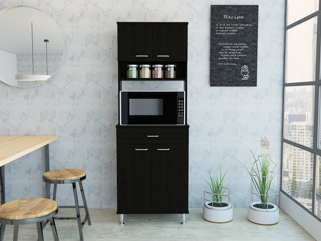67" Black Wood Four Door Pantry Or Storage Closet