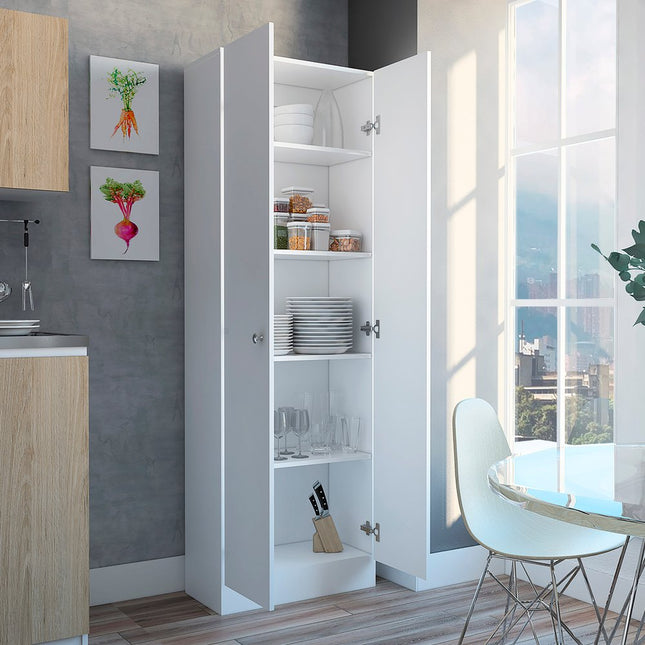 71" White Wood Two Door Pantry Or Storage Closet