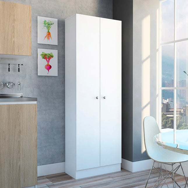 71" White Wood Two Door Pantry Or Storage Closet