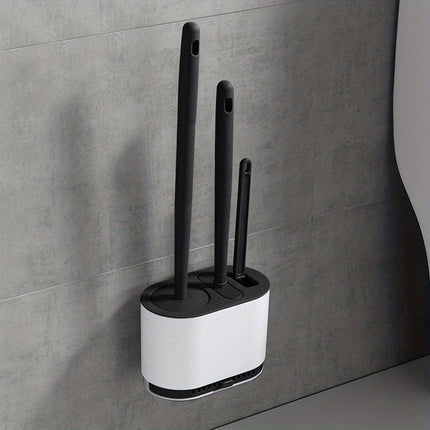 1pc No-Slip Silicone Toilet Brush Set with Long Handle and Soft Bristles for Easy and Quick Cleaning
