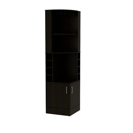 71" Black Wood Corner Bar Cabinet With Two Doors