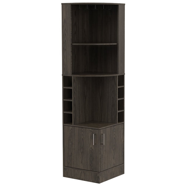 71" Dark Brown Wood Corner Bar Cabinet With Two Doors