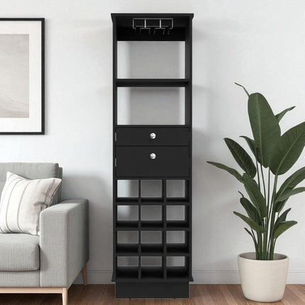 63" Black Wood Bar Cabinet With Two Drawers