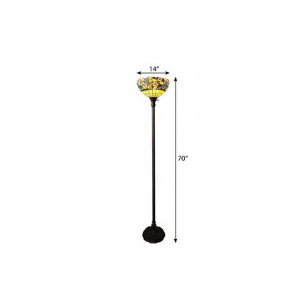 70" Green And Black Floor Lamp With Green Glass Bowl Shade