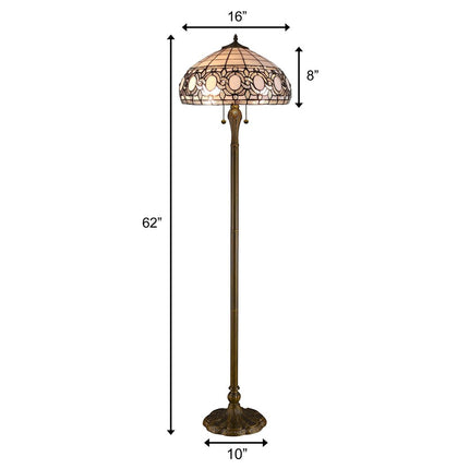 63" Brown Two Light Traditional Shaped Floor Lamp With White Stained Glass Bowl Shade