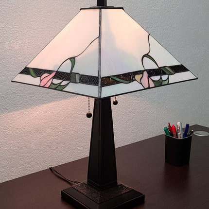 22" Dark Brown Metal Two Light Candlestick Table Lamp With Ivory Shade