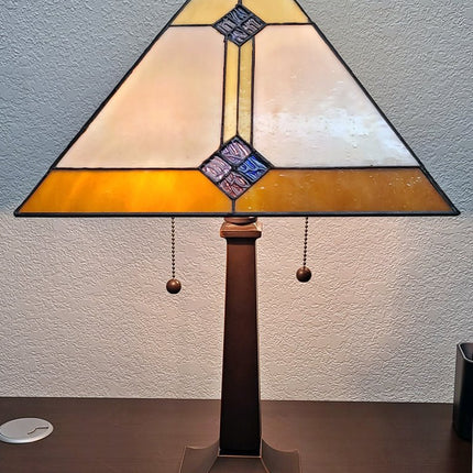 21" Dark Brown Metal Two Light Candlestick Table Lamp With Beige Shade