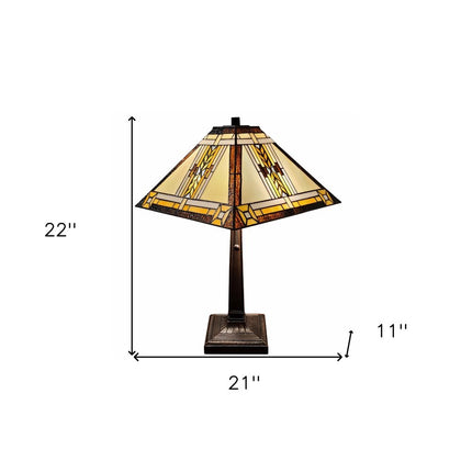 22" Dark Brown Metal Two Light Candlestick Table Lamp With Beige Shade
