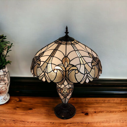 27" Dark Brown Metal Two Light Candlestick Table Lamp With Beige Shade