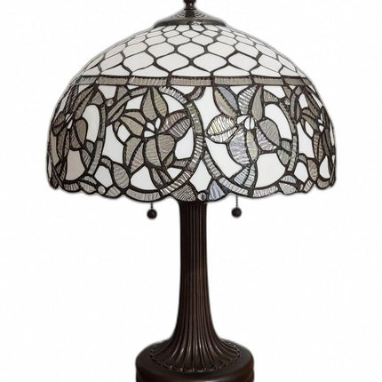23" Dark Brown Metal Two Light Candlestick Table Lamp With White Shade