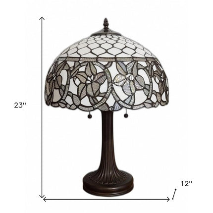 23" Dark Brown Metal Two Light Candlestick Table Lamp With White Shade