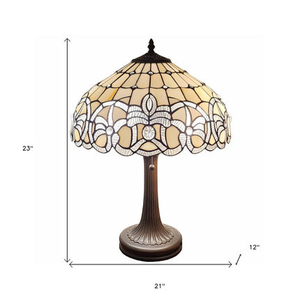 23" Dark Brown Metal Two Light Candlestick Table Lamp With White Shade