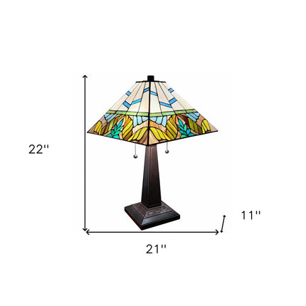 22" Dark Brown Metal Two Light Candlestick Table Lamp With White Shade