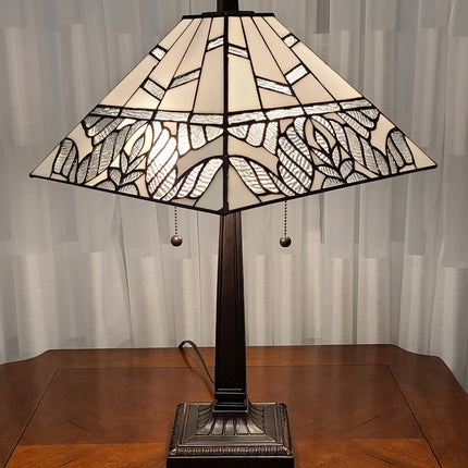 22" Dark Brown Metal Two Light Candlestick Table Lamp With White Shade