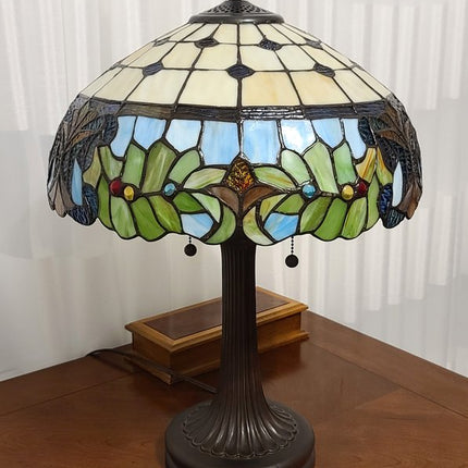 23" Dark Brown Metal Two Light Candlestick Table Lamp With Green Shade